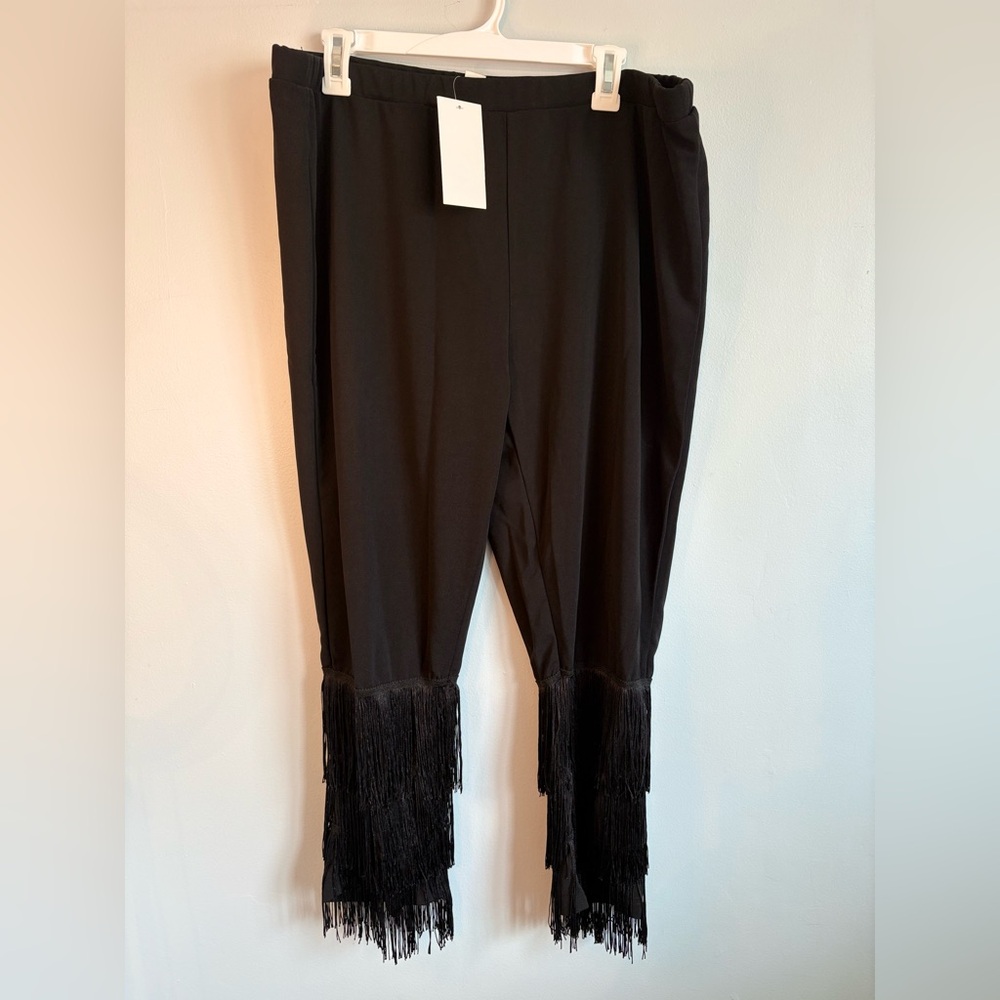 NWT WDIRARA Black Plus Size Fringe Leggings
